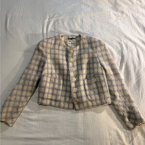 Valentino Miss V cream and light blue tweed jacket